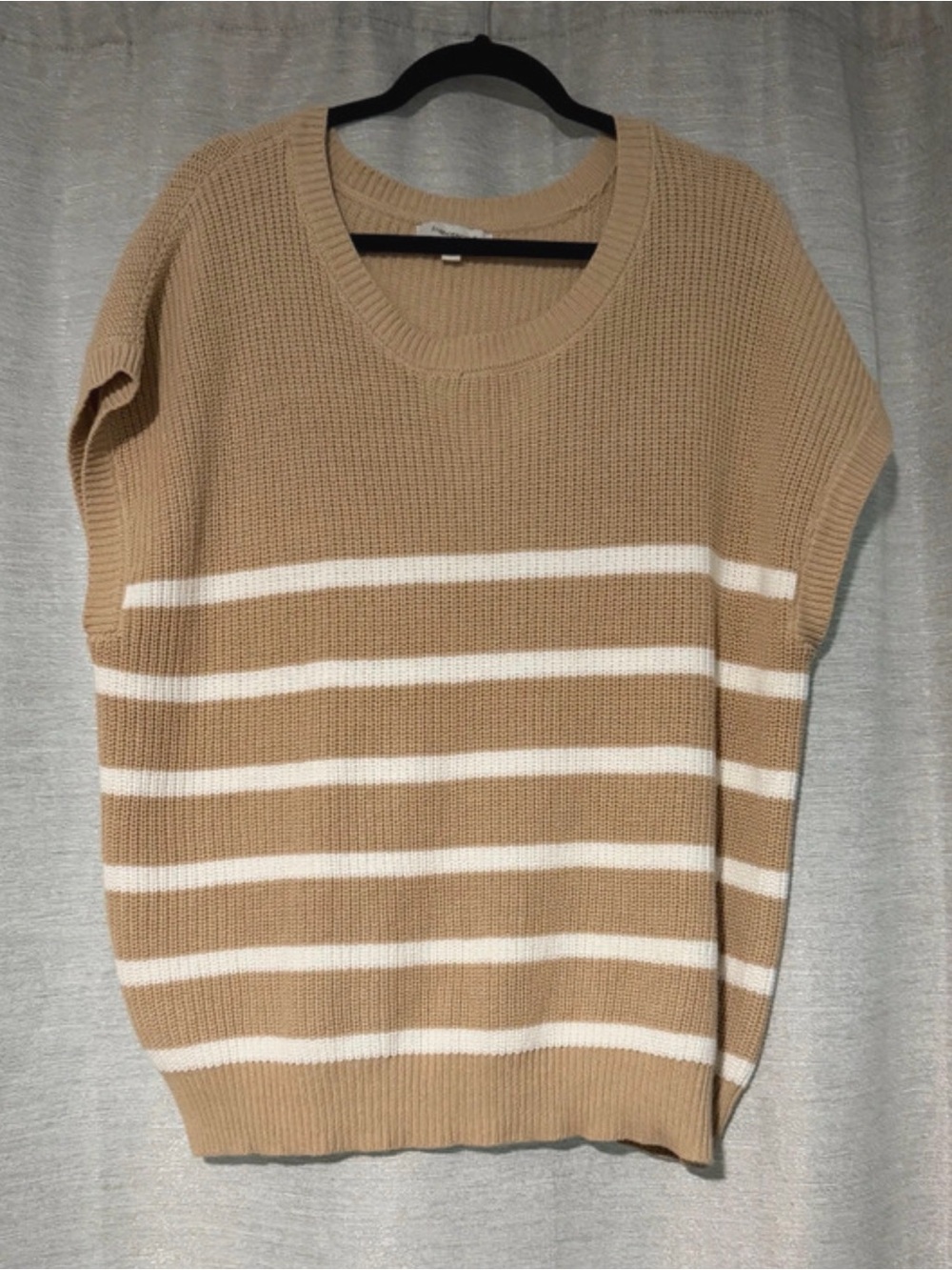 Francesca's Collections Tan and White Striped Crewneck Sweater Vest